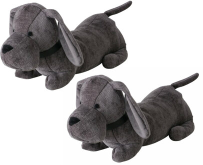 Boltze Deurstopper gewicht - 2x - dieren thema Teckel hondje - 1 kilo - grijs - polyester - 38 x 15 cm