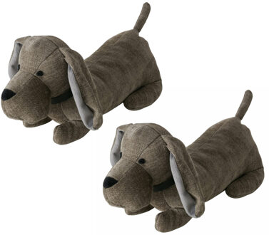 Boltze Deurstopper gewicht - 2x - dieren thema Teckel hondje - 1 kilo - groen/grijs - polyester - 38 x 15 c