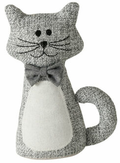 Boltze Deurstopper gewicht - dieren thema Katje - 1 kilo - grijs - polyester - 28 x 11 cm - open ogen