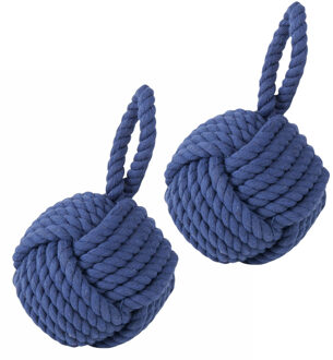 Boltze Deurstopper knoop - 2x - 1.2 kilo - blauw - jute - 23 x 15 cm