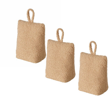 Boltze Deurstopper zak - 3x - 1 kilo - licht bruin - pluche/teddy stof - 20 x 10 cm