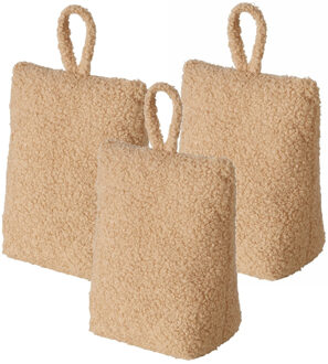 Boltze Deurstopper zak - 3x - 1 kilo - licht bruin - pluche/teddy stof - 20 x 10 cm