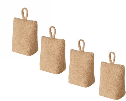 Boltze Deurstopper zak - 4x - 1 kilo - licht bruin - pluche/teddy stof - 20 x 10 cm