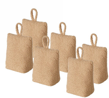 Boltze Deurstopper zak - 6x - 1 kilo - licht bruin - pluche/teddy stof - 20 x 10 cm