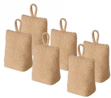 Boltze Deurstopper zak - 6x - 1 kilo - licht bruin - pluche/teddy stof - 20 x 10 cm
