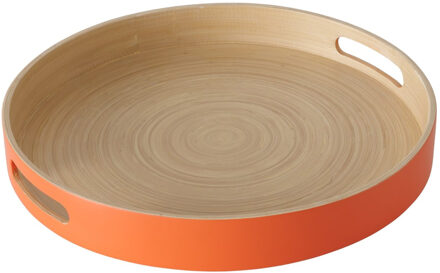 Boltze Dienblad/serveerblad Bambo - oranje - rond - bamboe - met handvaten