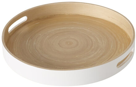 Boltze Dienblad/serveerblad Bambo - wit - rond - bamboe - met handvaten