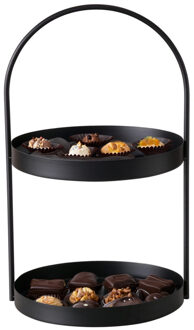 Boltze Etagere 2-laags - zwart - RVS - H44 cm - Hightea/tapas/koekjes/taartjes serveerschaal