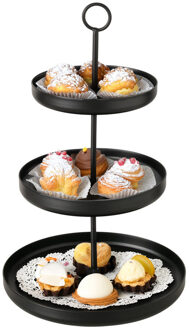 Boltze Etagere 3-laags - zwart - RVS - H32 cm - Hightea/tapas/koekjes/taartjes serveerschaal