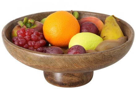 Boltze Fruitschaal/fruitmand - mango hout - D24 x H10 cm - bruin - Salade serveer schaal