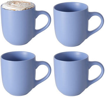Boltze Koffiemokken Paris - 4x stuks - Keramiek - korenblauw - 300 ml - 8 x 10 cm