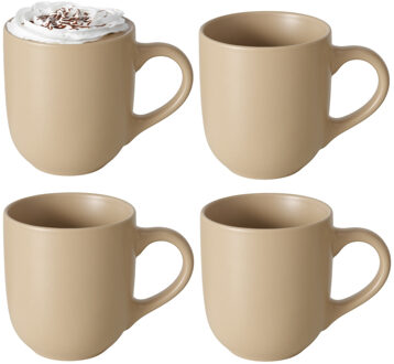 Boltze Koffiemokken Paris - 4x stuks - Keramiek - pastel beige - 300 ml - 8 x 10 cm