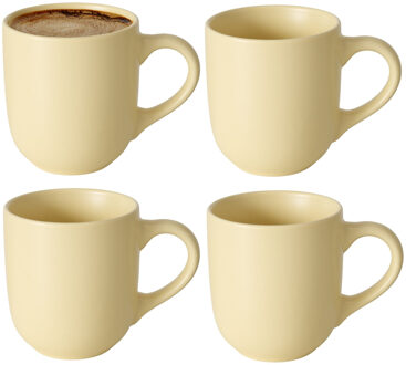 Boltze Koffiemokken Paris - 4x stuks - Keramiek - pastel geel - 300 ml - 8 x 10 cm