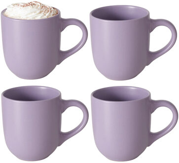 Boltze Koffiemokken Paris - 4x stuks - Keramiek - pastel lila paars - 300 ml - 8 x 10 cm