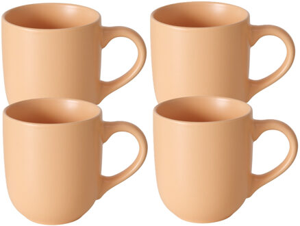 Boltze Koffiemokken Paris - 4x stuks - Keramiek - pastel oranje - 300 ml - 8 x 10 cm