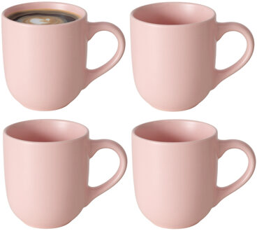 Boltze Koffiemokken Paris - 4x stuks - Keramiek - pastel roze - 300 ml - 8 x 10 cm