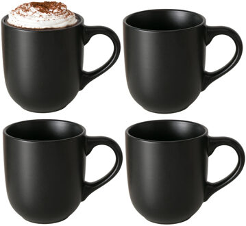 Boltze Koffiemokken Paris - 4x stuks - Keramiek - pastel zwart - 300 ml - 8 x 10 cm