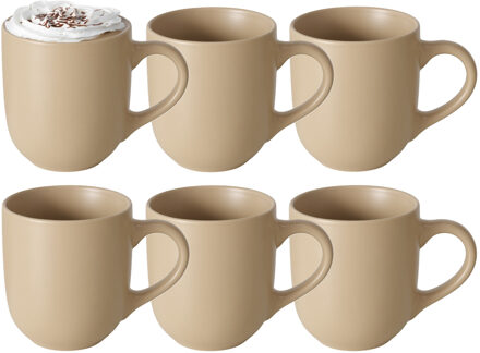 Boltze Koffiemokken Paris - 6x stuks - Keramiek - pastel beige - 300 ml - 8 x 10 cm