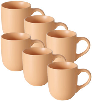Boltze Koffiemokken Paris - 6x stuks - Keramiek - pastel oranje - 300 ml - 8 x 10 cm