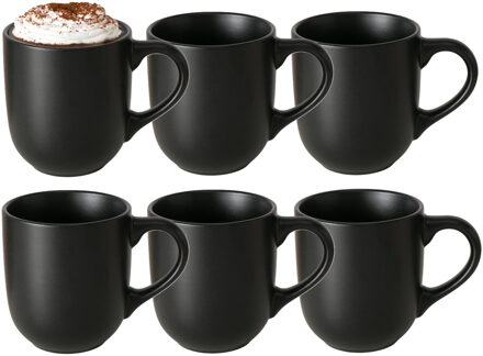 Boltze Koffiemokken Paris - 6x stuks - Keramiek - pastel zwart - 300 ml - 8 x 10 cm