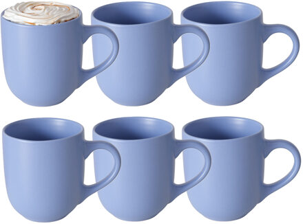 Boltze Koffiemokken Paris - 8x stuks - Keramiek - korenblauw - 300 ml - 8 x 10 cm