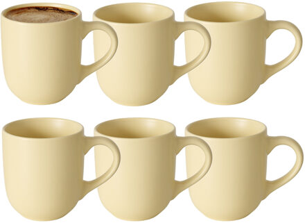 Boltze Koffiemokken Paris - 8x stuks - Keramiek - pastel geel - 300 ml - 8 x 10 cm