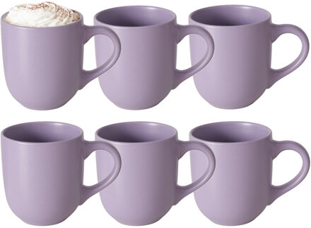 Boltze Koffiemokken Paris - 8x stuks - Keramiek - pastel lila paars - 300 ml - 8 x 10 cm