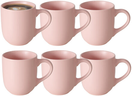 Boltze Koffiemokken Paris - 8x stuks - Keramiek - pastel roze - 300 ml - 8 x 10 cm
