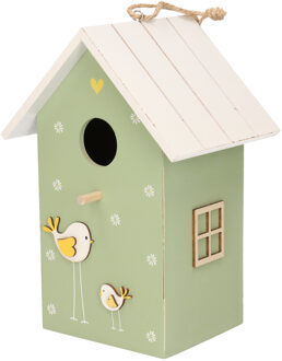 Boltze Nestkast/vogelhuisje hout groen met wit dak 15 x 12 x 22 cm - Vogelhuisjes Multikleur