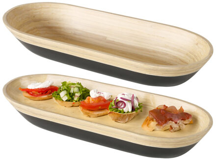 Boltze Serveerschaal Bambo - 2x - 40 x 15 cm - zwart - bamboe - broodmand/schaal