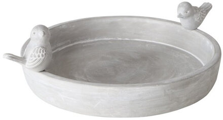 Boltze Vogelbad/voederschaal - grijs - beton - 30 x 24 x 11 cm - drinkschaal voor tuinvogels - Vogelvoederschalen