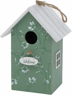 Boltze Vogelhuisje - groen met wit - houten nestkastje - 22 x 15 x 12 cm - Vogels broeden - Tuin