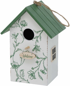 Boltze Vogelhuisje/nestkastjes wit/groen hout 22 cm - Vogelhuisjes Multikleur