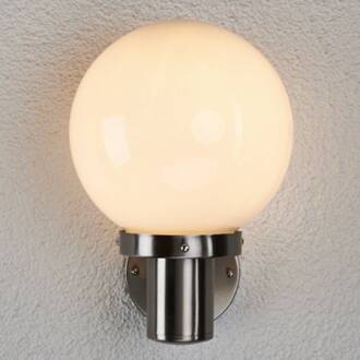 Bolvormige buitenwandlamp Samuel, roestvrij staal roestvrij staal, opaalwit