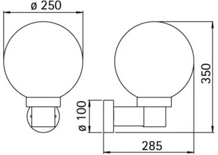 Bolvormige wandlamp voor buiten, wit duidelijk