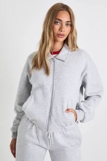 Bomber Sweatshirt Met Kraag En Doorlopende Ritssluiting, Ash Grey - XL