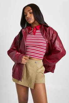 Bomberjack Met Kunstleren Contrasterende Stiksels, Red - 40