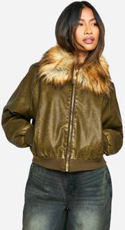Bomberjack Met Namaak Bontkraag, Vintage Look En Namaakleer, Brown - 36