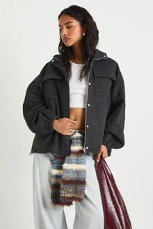 Bomberjack Met Trechterkraag En Wollen Uitstraling, Charcoal - 38