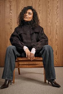 Bomberjack Met Trechterkraag In Wollen Look, Plum - 38