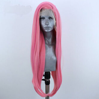 Bombshell Roze Steil Haar Synthetische Lace Front Pruik Natuurlijke Haarlijn Hittebestendige Vezel Haar Zijscheiding Voor Vrouwen Pruiken 22 duim lace voorkant