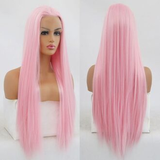 Bombshell Wit Roze Straight Synthetische Lace Front Pruik Hittebestendige Vezel Haar Natuurlijke Haarlijn Middenscheiding Voor Vrouwen Pruiken 26 inches