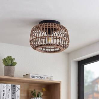 Bominio plafondlamp van rotan, 33 cm mat zwart, licht hout