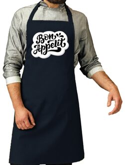 Bon appetit / eet smakelijk chef kok keukenschort navy/ navy voor heren - Feestschorten Blauw