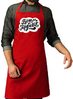 Bon appetit / eet smakelijk chef kok keukenschort rood/ red voor heren - Feestschorten