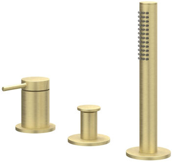 Bond Badrandcombinatie - 3-weg - mengkraan - uittrekbare handdouche - zonder uitloop - Geborsteld mat goud PVD 6301134 Goud geborsteld