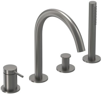 Bond Badrandcombinatie - 4-wegs - mengkraan - draaibare uitloop - uittrekbare handdouche - Geborsteld metal black PVD 6301156 Metal black geborsteld (antraciet)