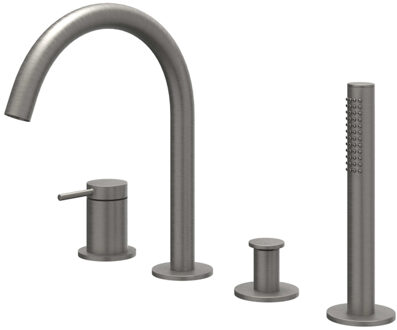 Bond Badrandcombinatie - 4-wegs - mengkraan - draaibare uitloop - uittrekbare handdouche - Geborsteld metal black PVD 6301156 Metal black geborsteld (antraciet)