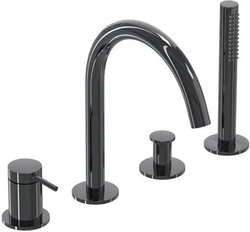 Bond Badrandcombinatie - 4-wegs - mengkraan - draaibare uitloop - uittrekbare handdouche - Zwart chroom PVD 6301157 Zwart Chroom glans