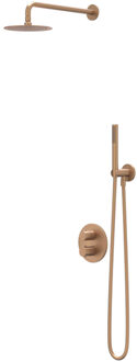 Bond Regendoucheset - inbouw - 2-weg stop-omstel - 40cm wandarm - 25cm medium hoofddouche rond - houder met uitlaat - 150cm doucheslang - staafmodel handdouche - Geborsteld mat koper PVD CSB2GKAEAA Koper geborsteld